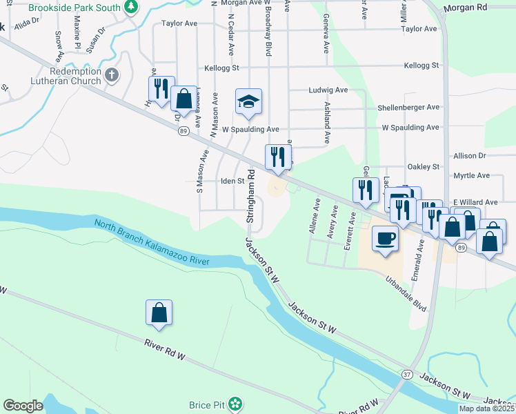 map of restaurants, bars, coffee shops, grocery stores, and more near 36 Stringham Road in Battle Creek