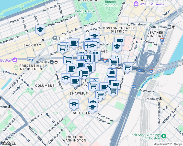 map of restaurants, bars, coffee shops, grocery stores, and more near 484 Tremont Street in Boston