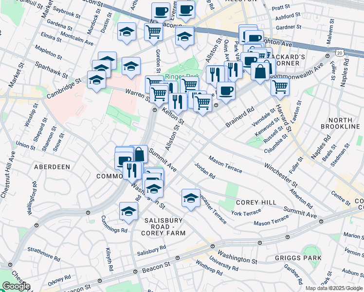 map of restaurants, bars, coffee shops, grocery stores, and more near 14 Vinal Street in Boston