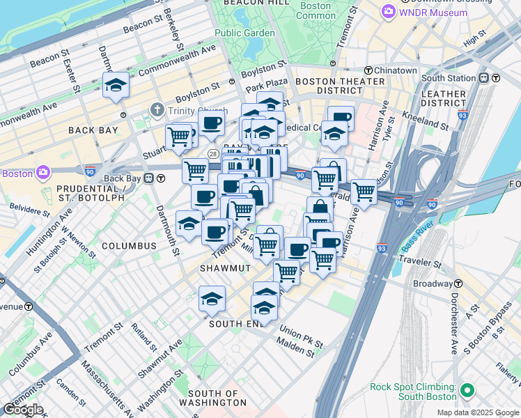 map of restaurants, bars, coffee shops, grocery stores, and more near 484 Tremont Street in Boston