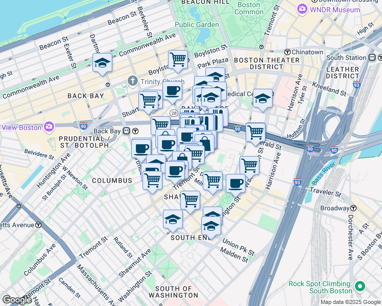 map of restaurants, bars, coffee shops, grocery stores, and more near 5 Appleton Street in Boston