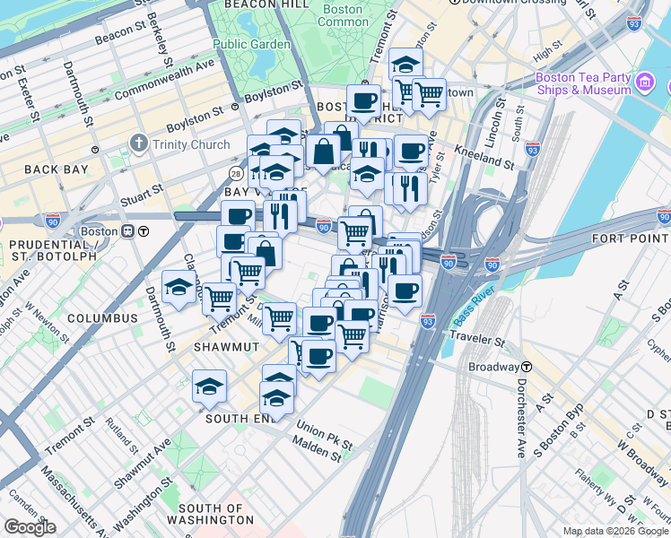 map of restaurants, bars, coffee shops, grocery stores, and more near 62 Herald Street in Boston