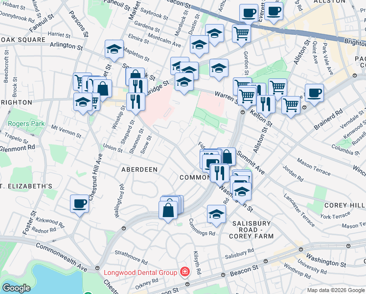 map of restaurants, bars, coffee shops, grocery stores, and more near 139 Washington Street in Boston