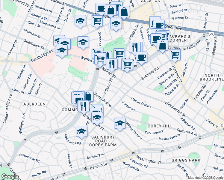 map of restaurants, bars, coffee shops, grocery stores, and more near in Boston