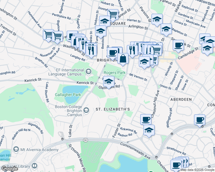 map of restaurants, bars, coffee shops, grocery stores, and more near 35 Trapelo Street in Boston