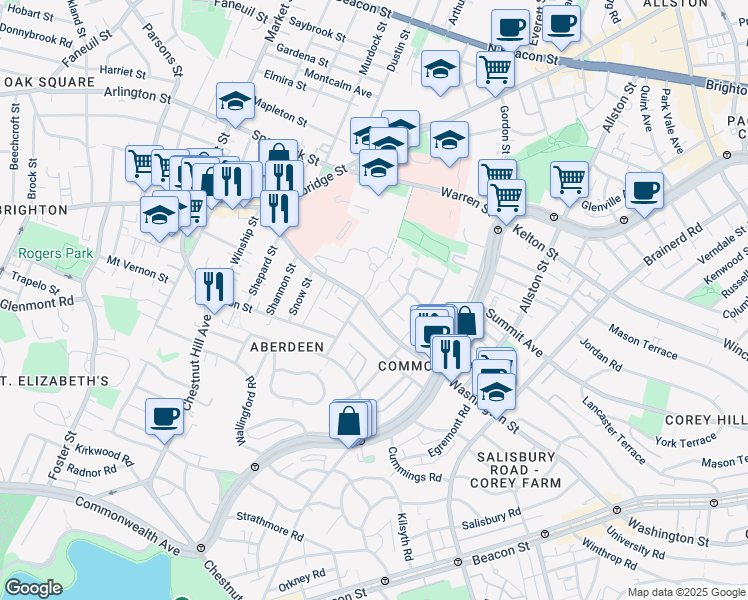 map of restaurants, bars, coffee shops, grocery stores, and more near 139 Washington Street in Boston