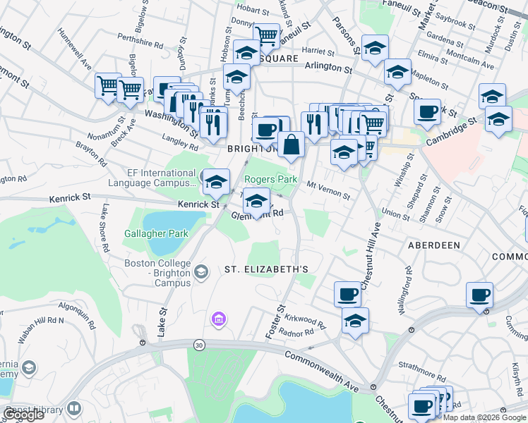 map of restaurants, bars, coffee shops, grocery stores, and more near 35 Trapelo Street in Boston