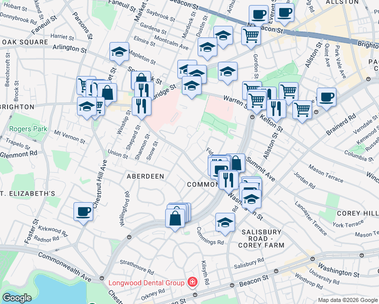 map of restaurants, bars, coffee shops, grocery stores, and more near 139-149 Washington Street in Boston