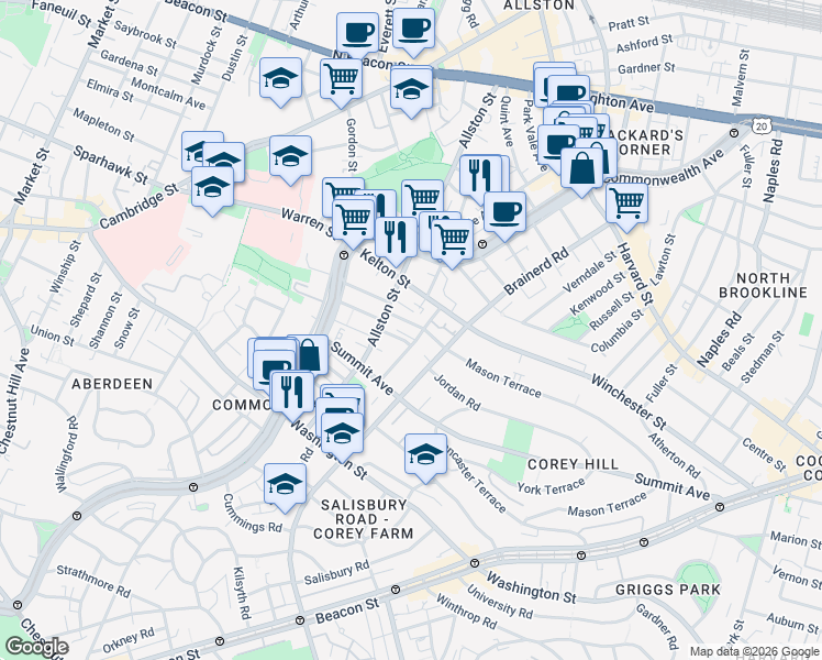 map of restaurants, bars, coffee shops, grocery stores, and more near in 