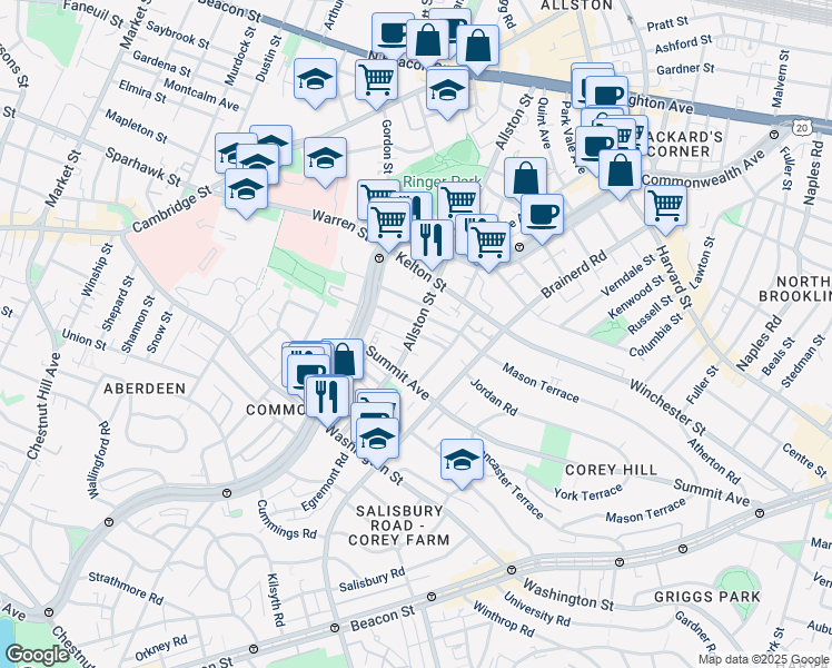 map of restaurants, bars, coffee shops, grocery stores, and more near in Boston