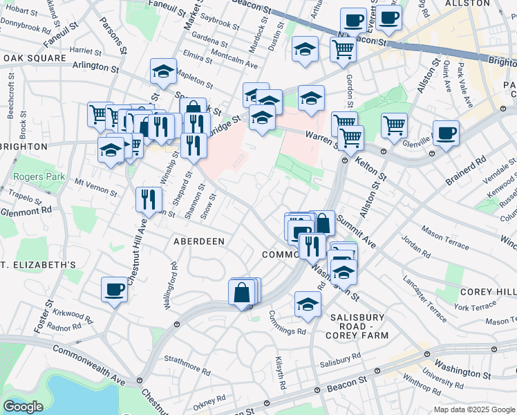 map of restaurants, bars, coffee shops, grocery stores, and more near 155 Washington Street in Boston