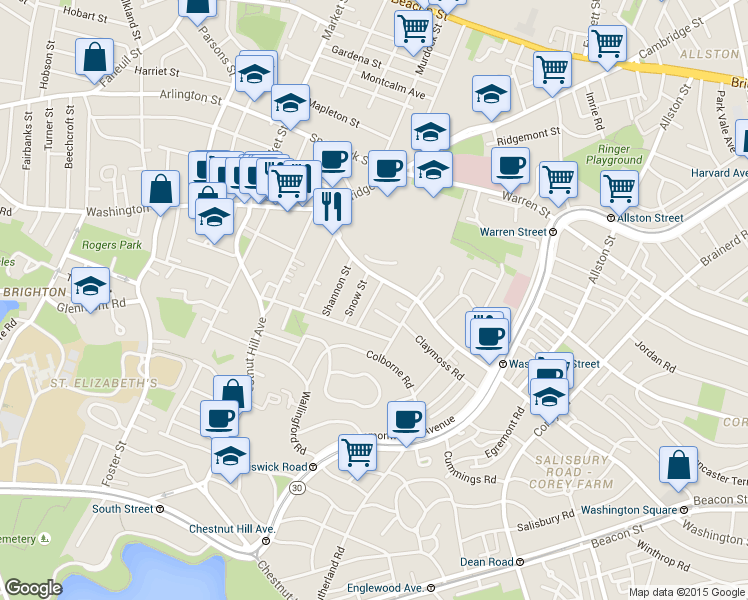 map of restaurants, bars, coffee shops, grocery stores, and more near 200 Washington Street in Boston