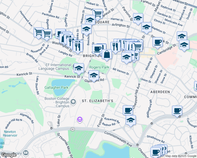 map of restaurants, bars, coffee shops, grocery stores, and more near 35 Trapelo Street in Boston