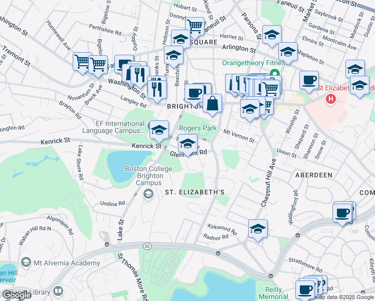 map of restaurants, bars, coffee shops, grocery stores, and more near 35 Trapelo Street in Boston