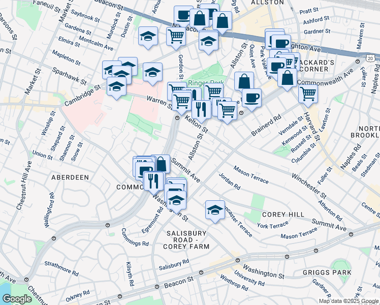 map of restaurants, bars, coffee shops, grocery stores, and more near in Boston