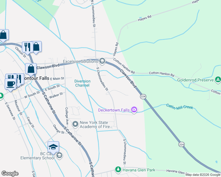 map of restaurants, bars, coffee shops, grocery stores, and more near 104 Fallsview Dr in Montour Falls
