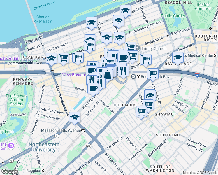 map of restaurants, bars, coffee shops, grocery stores, and more near 8 Garrison Street in Boston
