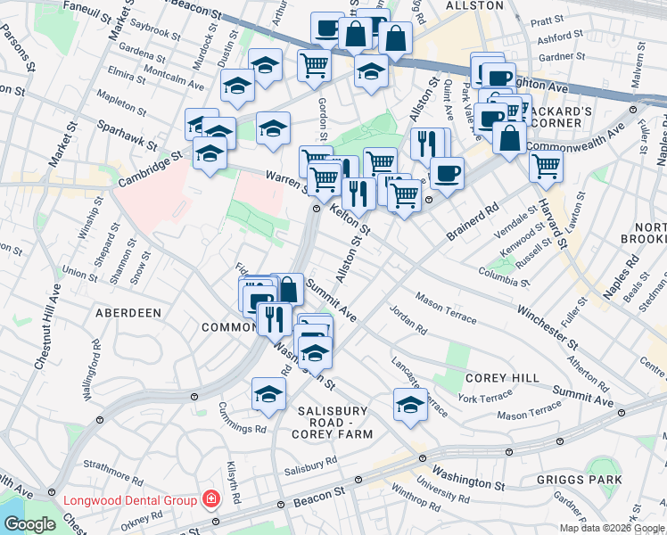 map of restaurants, bars, coffee shops, grocery stores, and more near in Boston