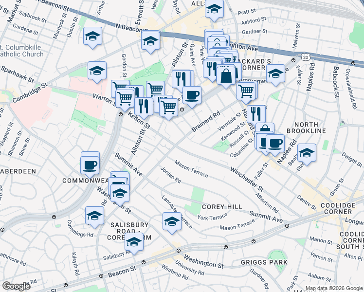 map of restaurants, bars, coffee shops, grocery stores, and more near in Boston