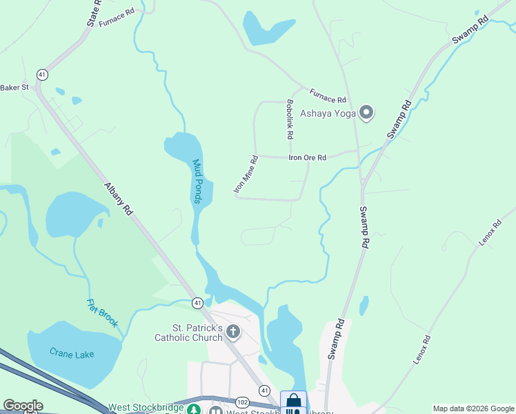 map of restaurants, bars, coffee shops, grocery stores, and more near Iron Mine Rd in West Stockbridge