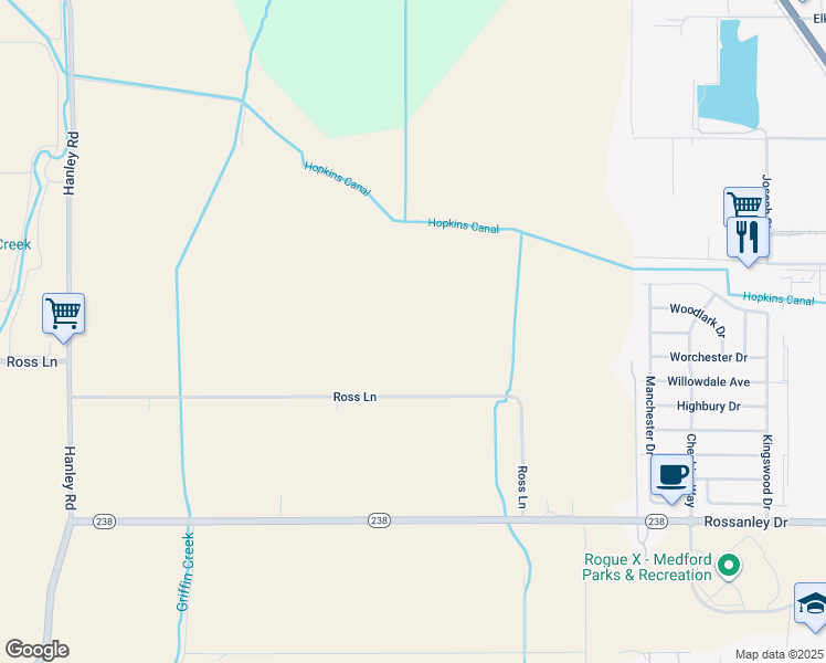 map of restaurants, bars, coffee shops, grocery stores, and more near 1654 Ross Lane in Medford