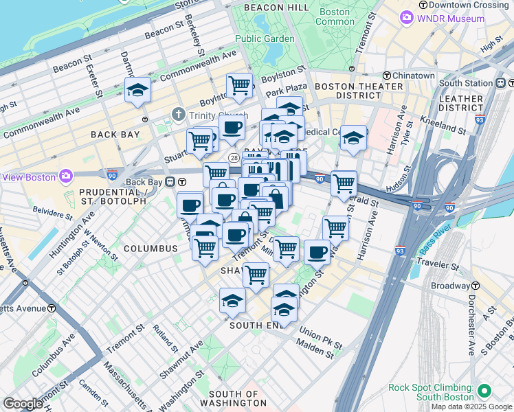 map of restaurants, bars, coffee shops, grocery stores, and more near Berkeley St & Appleton St in Boston