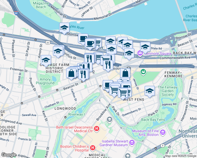 map of restaurants, bars, coffee shops, grocery stores, and more near 465 Park Drive in Boston