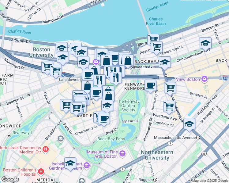 map of restaurants, bars, coffee shops, grocery stores, and more near 174 Ipswich Street in Boston