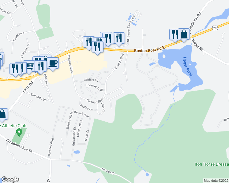 map of restaurants, bars, coffee shops, grocery stores, and more near 97 Violetwood Circle in Marlborough