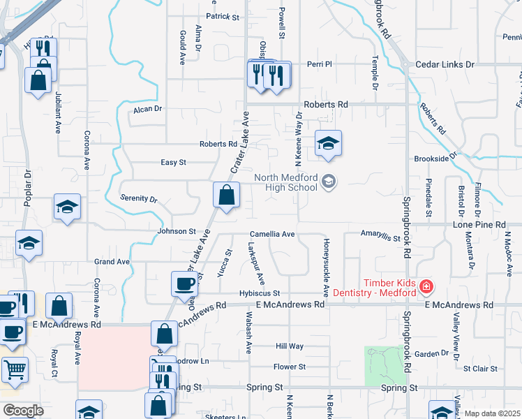 map of restaurants, bars, coffee shops, grocery stores, and more near 1857 Inner Circle in Medford