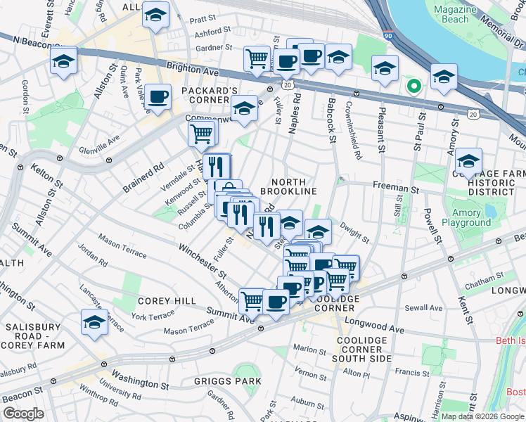 map of restaurants, bars, coffee shops, grocery stores, and more near in 