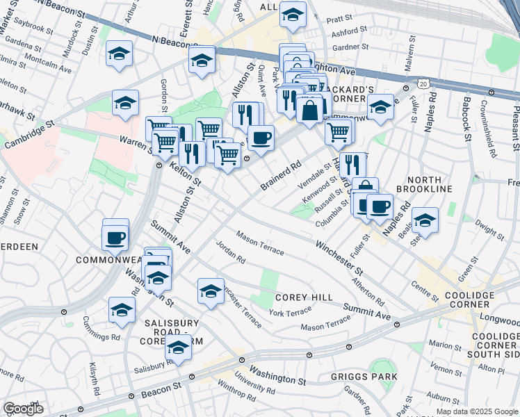 map of restaurants, bars, coffee shops, grocery stores, and more near in Boston