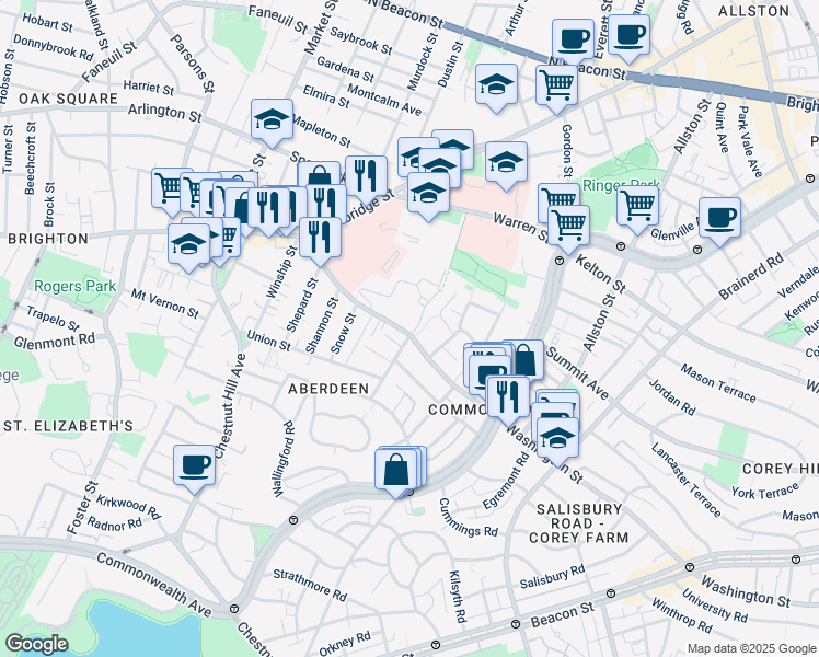 map of restaurants, bars, coffee shops, grocery stores, and more near 155 Washington Street in Boston