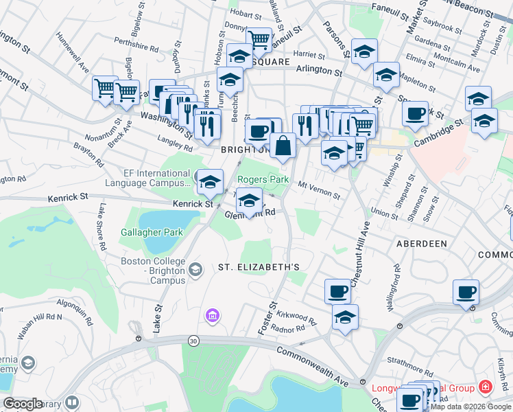 map of restaurants, bars, coffee shops, grocery stores, and more near 35 Trapelo Street in Boston
