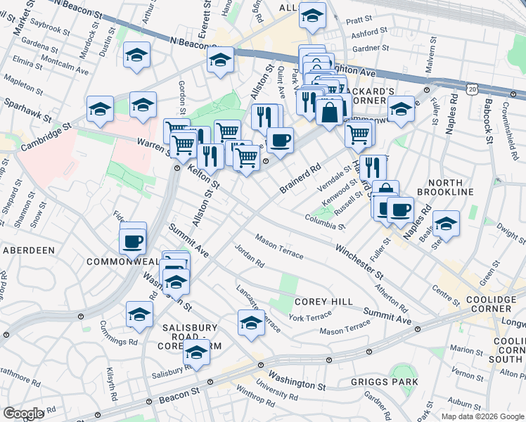 map of restaurants, bars, coffee shops, grocery stores, and more near in Boston