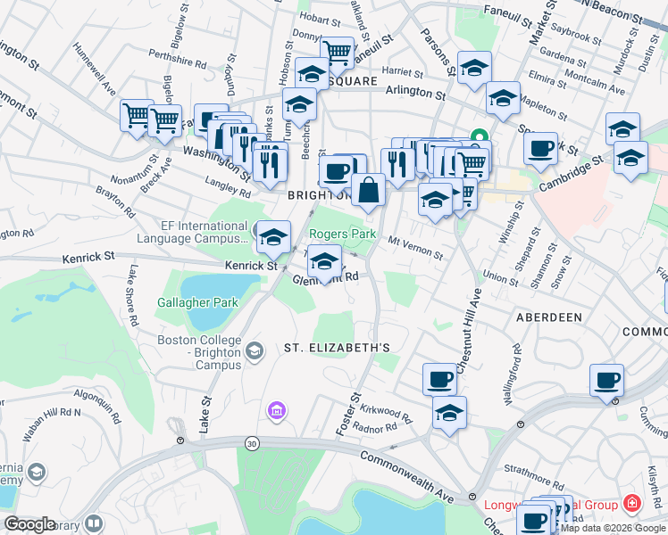map of restaurants, bars, coffee shops, grocery stores, and more near 35 Trapelo Street in Boston