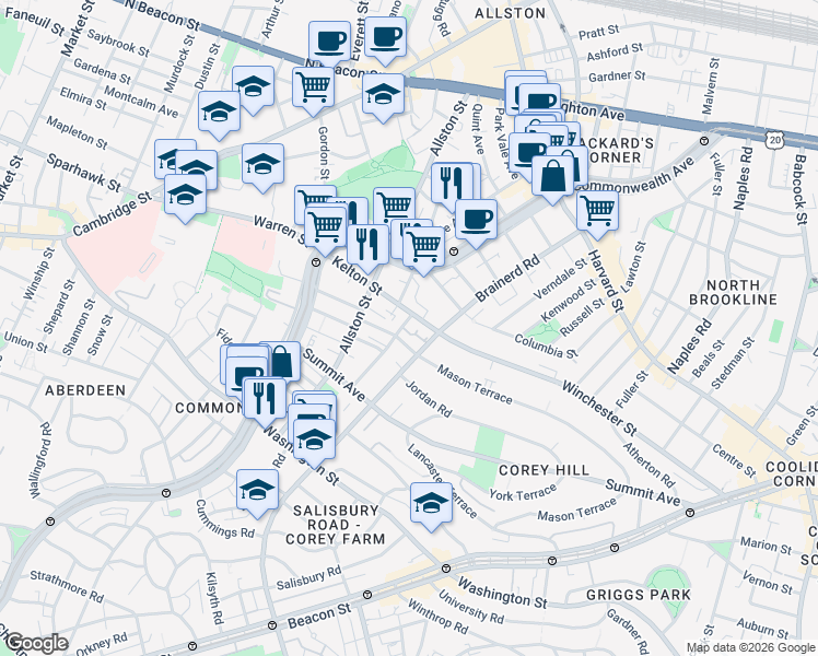 map of restaurants, bars, coffee shops, grocery stores, and more near in 