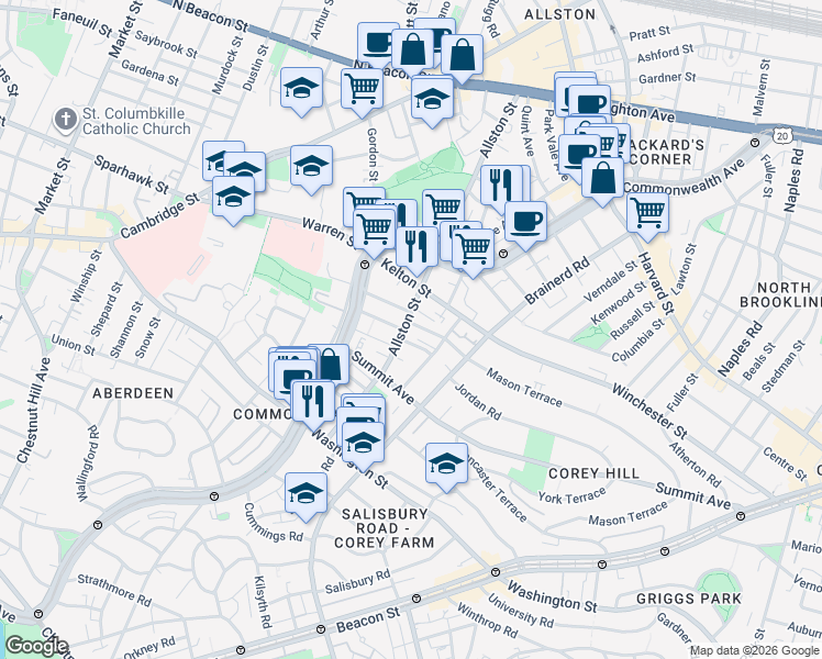 map of restaurants, bars, coffee shops, grocery stores, and more near in Boston