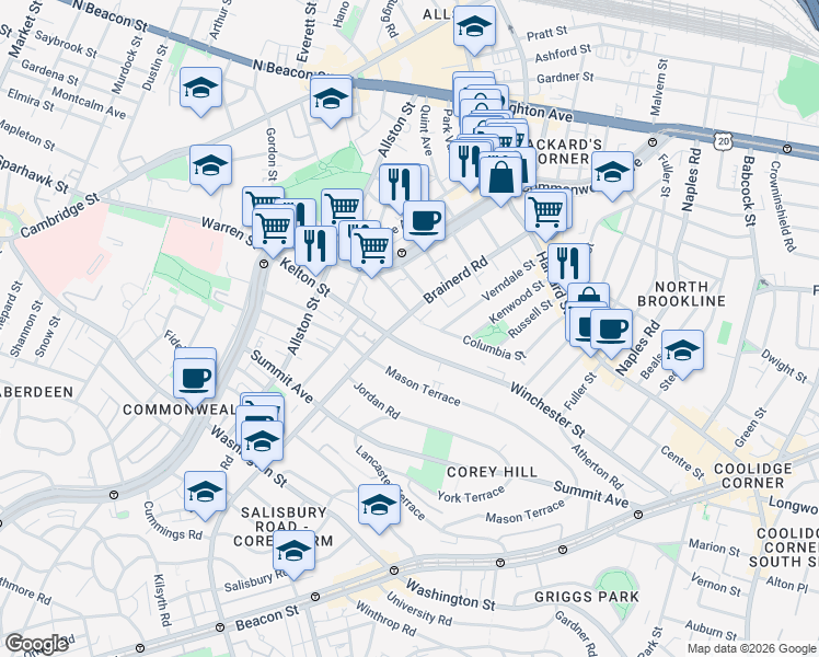 map of restaurants, bars, coffee shops, grocery stores, and more near in Boston