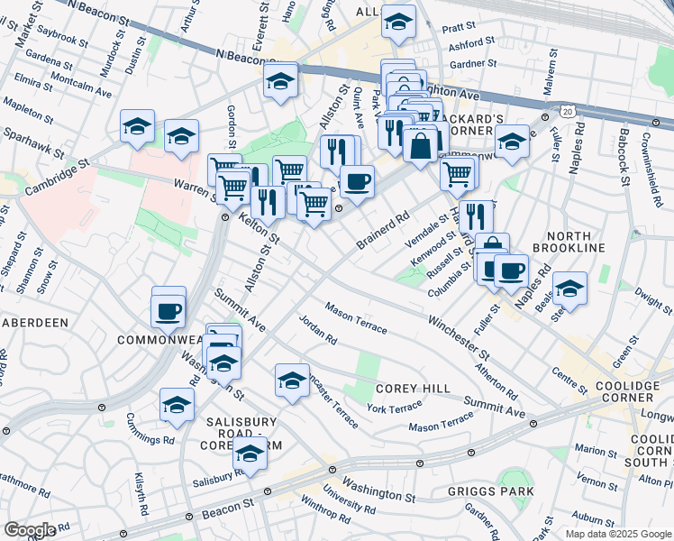 map of restaurants, bars, coffee shops, grocery stores, and more near in Boston