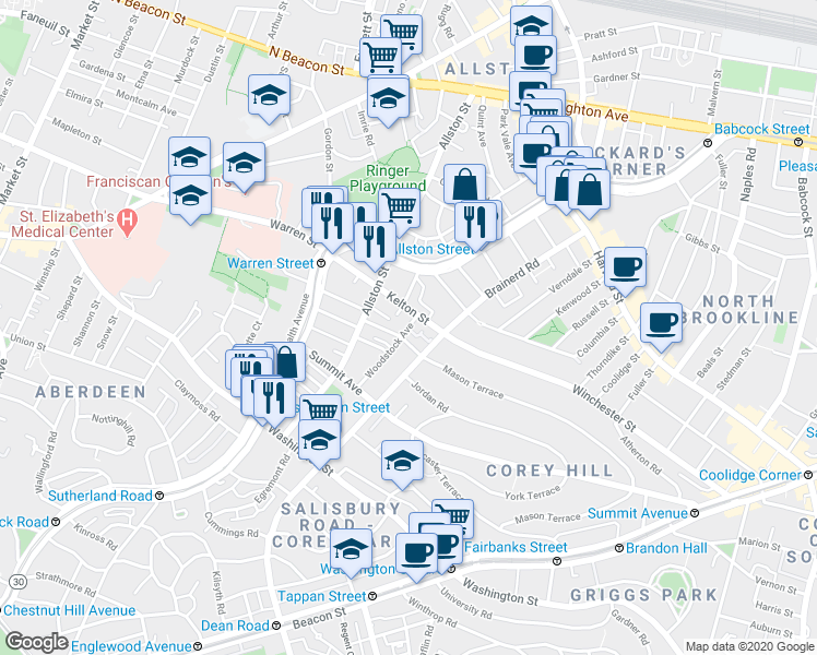 map of restaurants, bars, coffee shops, grocery stores, and more near in 