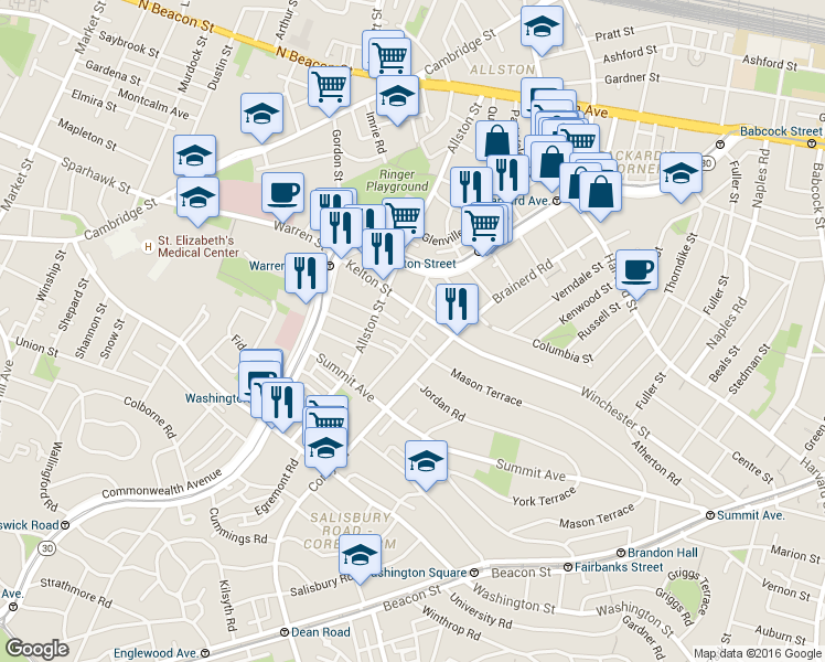 map of restaurants, bars, coffee shops, grocery stores, and more near in 