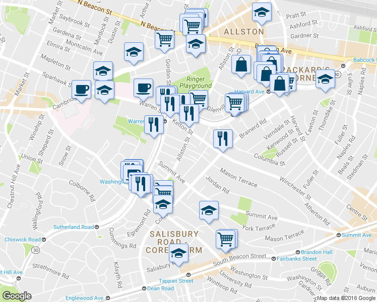 map of restaurants, bars, coffee shops, grocery stores, and more near in Boston