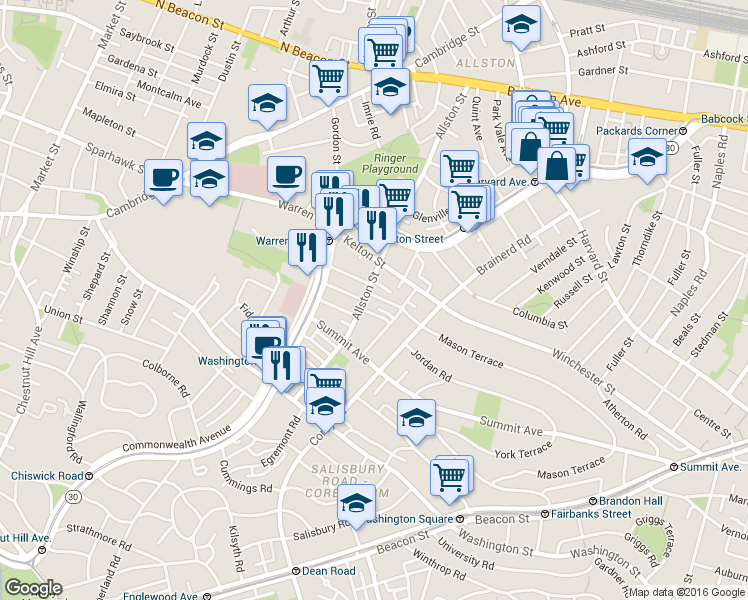 map of restaurants, bars, coffee shops, grocery stores, and more near in Boston