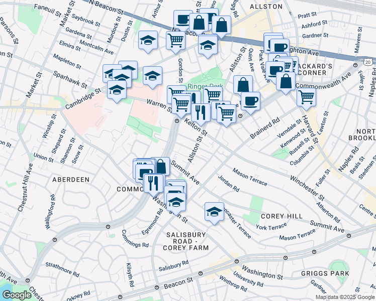 map of restaurants, bars, coffee shops, grocery stores, and more near in Boston