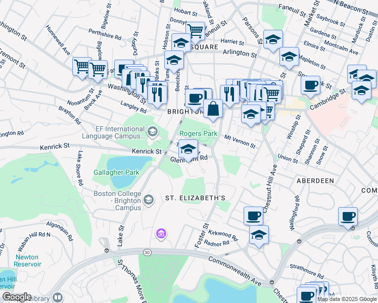 map of restaurants, bars, coffee shops, grocery stores, and more near 35 Trapelo Street in Boston