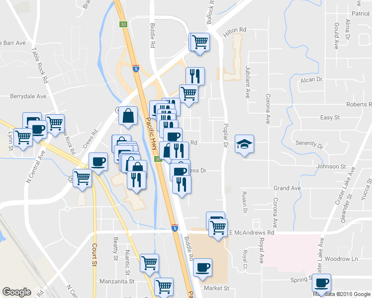 map of restaurants, bars, coffee shops, grocery stores, and more near 1122 Morrow Road in Medford