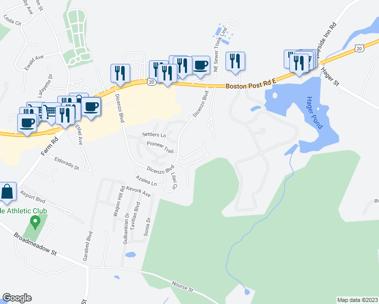 map of restaurants, bars, coffee shops, grocery stores, and more near 97 Violetwood Circle in Marlborough