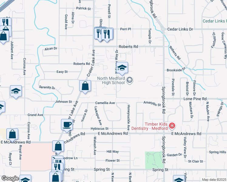 map of restaurants, bars, coffee shops, grocery stores, and more near 1867 North Keeneway Drive in Medford