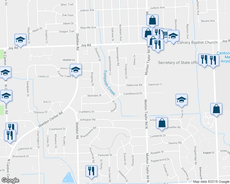 map of restaurants, bars, coffee shops, grocery stores, and more near 8221 Mannington Road in Canton